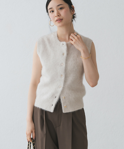 美品 25AW NOBLE ノーブル FOX/Caファー ノースリーブ ニットフロントボタンベスト グレー レディース 古着 中古 USED Noble - 美品 25AW NOBLE ノーブル FOX/Caファー ノースリーブ ニット