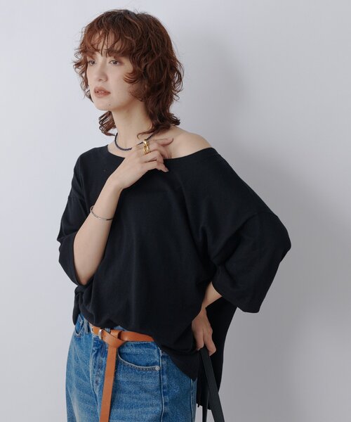 RIVE DROITE(リヴドロワ)の「【MONN.:. (モン)】LOOSE KNIT Tee(ニット/セーター・レディース・ブラック/グレー・FREE)」の2枚目の写真