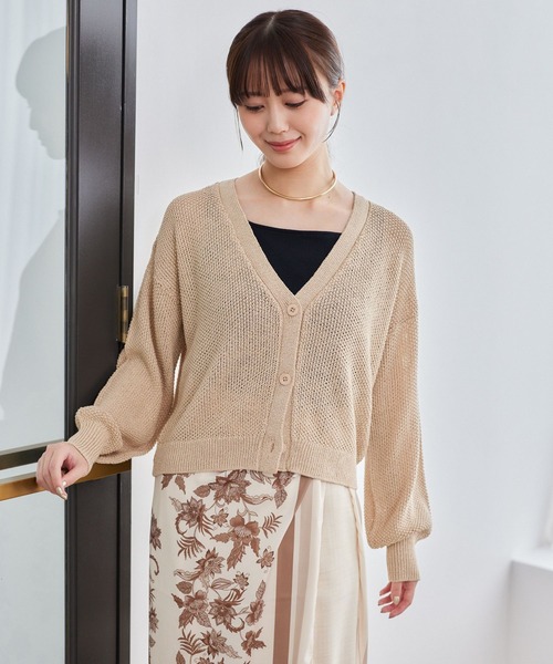 Andemiu（アンデミュウ）の「リネンコンメッシュカーディガン577904（カーディガン/ボレロ・レディース・ブラック/ベージュ/オフホワイト/レッド・FREE）」の3枚目の写真