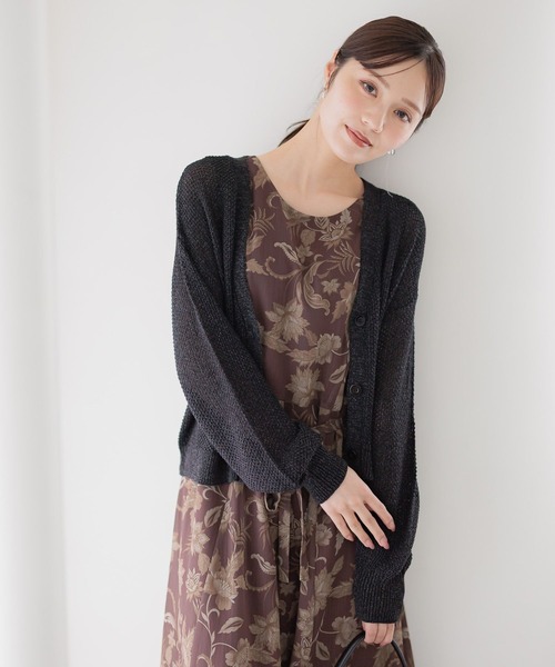 Andemiu（アンデミュウ）の「リネンコンメッシュカーディガン577904（カーディガン/ボレロ・レディース・ブラック/ベージュ/オフホワイト/レッド・FREE）」の2枚目の写真