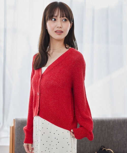 Andemiu（アンデミュウ）の「リネンコンメッシュカーディガン577904（カーディガン/ボレロ・レディース・ブラック/ベージュ/オフホワイト/レッド・FREE）」の8枚目の写真