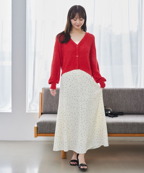 Andemiu（アンデミュウ）の「リネンコンメッシュカーディガン577904（カーディガン/ボレロ・レディース・ブラック/ベージュ/オフホワイト/レッド・FREE）」の10枚目の写真