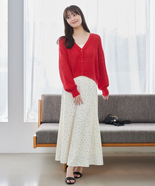 Andemiu（アンデミュウ）の「リネンコンメッシュカーディガン577904（カーディガン/ボレロ・レディース・ブラック/ベージュ/オフホワイト/レッド・FREE）」の9枚目の写真