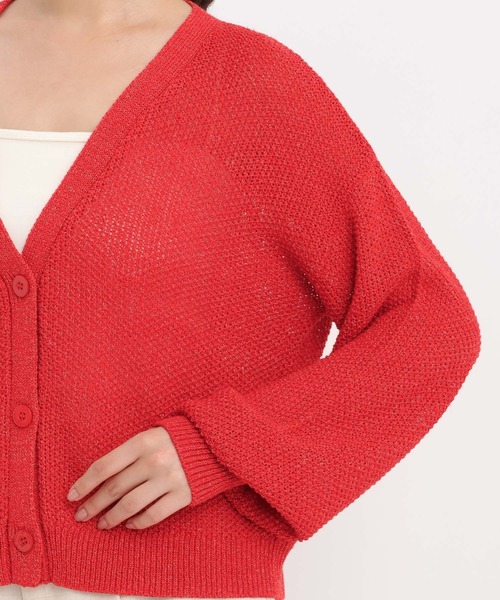 Andemiu（アンデミュウ）の「リネンコンメッシュカーディガン577904（カーディガン/ボレロ・レディース・ブラック/ベージュ/オフホワイト/レッド・FREE）」の15枚目の写真