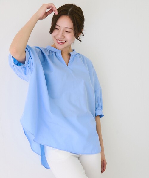 Jayro（ジャイロ）の「バックギャザーシャツブラウス（シャツ/ブラウス・レディース・ブルー/ベージュ・38）」の13枚目の写真