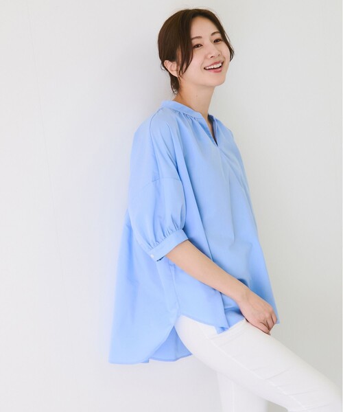 Jayro（ジャイロ）の「バックギャザーシャツブラウス（シャツ/ブラウス・レディース・ブルー/ベージュ・38）」の14枚目の写真