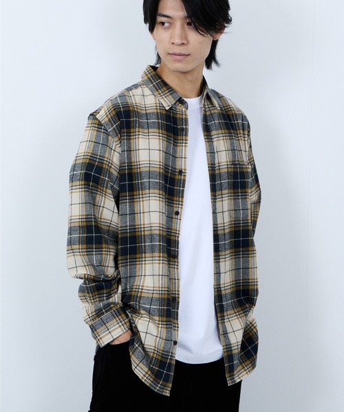 NAVY（ネイビー）の「【ユニセックス】Soft Flannel Plaid Shirt  Casual Checkered Long Sleeveソフトフランネルチェックシャツ（シャツ/ブラウス・メンズ・レッド/ブラック/アイボリー/ベージュ/ネイビー/ブルー・S/XL/L/M）」の3枚目の写真