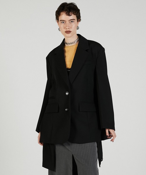 PRANK PROJECT(プランクプロジェクト)の「ベルテッドジャケット / Belted Jacket(テーラードジャケット・レディース・チャコールグレー/ブラック/マルチ・FREE)」の1枚目の写真