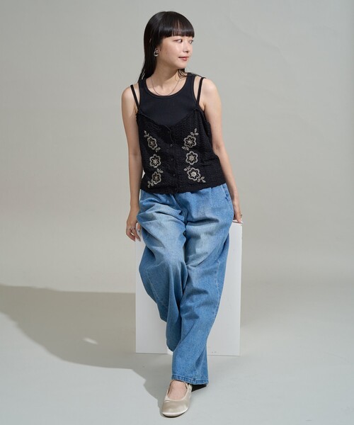 セール】透かし編み ビーズ刺繍キャミソール ビスチェ（キャミソール