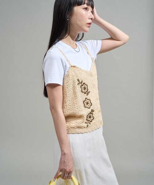 FREAK'S STORE（フリークスストア）の「透かし編み ビーズ刺繍キャミソール ビスチェ（キャミソール・レディース・マスタード/オフホワイト/ブラック・ﾌﾘ-）」の16枚目の写真