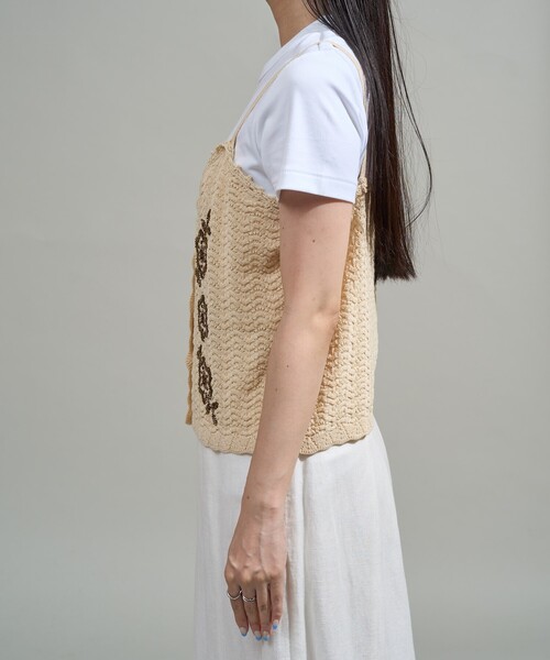 透かし編み ビーズ刺繍キャミソール ビスチェ（キャミソール
