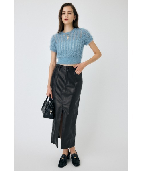 MOUSSY（マウジー）の「FAUX  LEATHER NARROW スカート（スカート・レディース・マジェンタ/ブラック・1/2）」の5枚目の写真