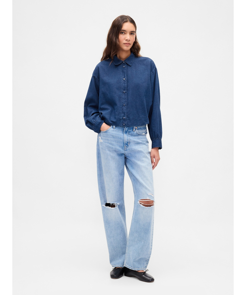 GAP（ギャップ）の「バブルヘム シャツ（シャツ/ブラウス・レディース・ホワイト×ネイビー/インディゴブルー/ホワイト・XS/S/M/L/XXS）」の12枚目の写真