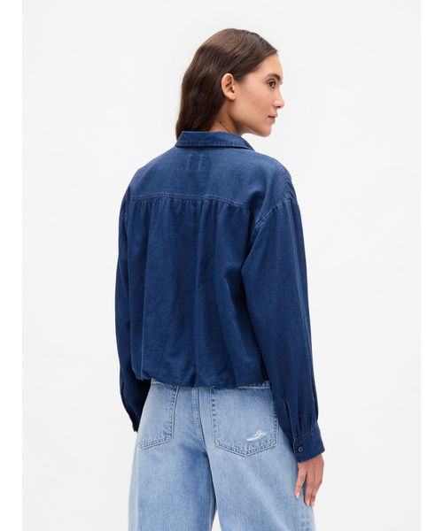 GAP（ギャップ）の「バブルヘム シャツ（シャツ/ブラウス・レディース・ホワイト×ネイビー/インディゴブルー/ホワイト・XS/S/M/L/XXS）」の14枚目の写真