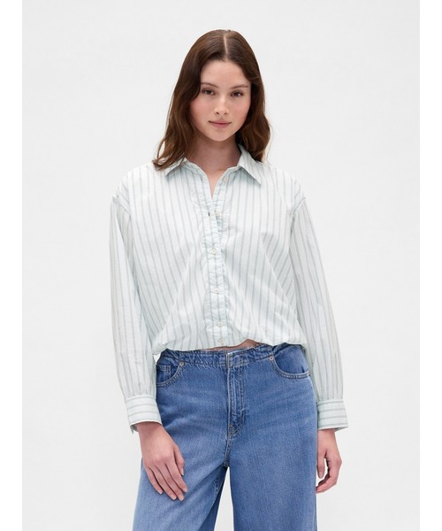 GAP（ギャップ）の「バブルヘム シャツ（シャツ/ブラウス・レディース・ホワイト×ネイビー/インディゴブルー/ホワイト・XS/S/M/L/XXS）」の2枚目の写真