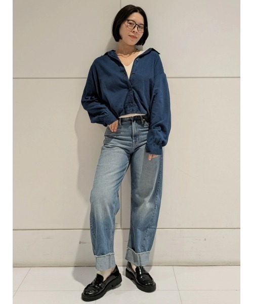 GAP（ギャップ）の「バブルヘム シャツ（シャツ/ブラウス・レディース・ホワイト×ネイビー/インディゴブルー/ホワイト・XS/S/M/L/XXS）」の9枚目の写真
