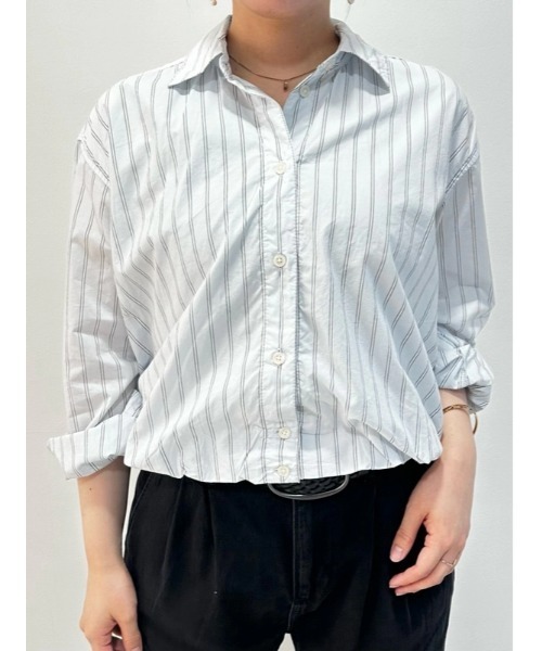 GAP（ギャップ）の「バブルヘム シャツ（シャツ/ブラウス・レディース・ホワイト×ネイビー/インディゴブルー/ホワイト・XS/S/M/L/XXS）」の10枚目の写真