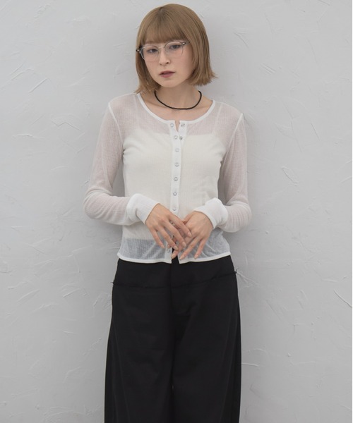 leimn(レイムン)の「シアーリブカーディガン(カーディガン/ボレロ・レディース・ボルドー/杢グレー/ブラック/オフホワイト・FREE)」の13枚目の写真
