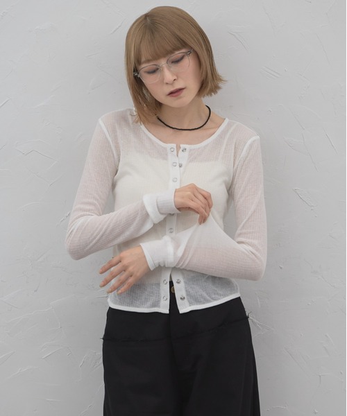 leimn(レイムン)の「シアーリブカーディガン(カーディガン/ボレロ・レディース・ボルドー/杢グレー/ブラック/オフホワイト・FREE)」の12枚目の写真