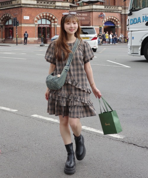 JUMELLE（ジュメロ）の「半袖チェックワンピース（ワンピース・レディース・ブラック・FREE）」の6枚目の写真