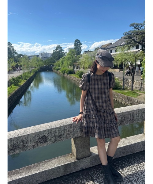 JUMELLE（ジュメロ）の「半袖チェックワンピース（ワンピース・レディース・ブラック・FREE）」の4枚目の写真