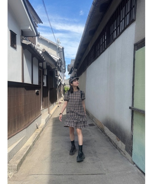 JUMELLE（ジュメロ）の「半袖チェックワンピース（ワンピース・レディース・ブラック・FREE）」の3枚目の写真