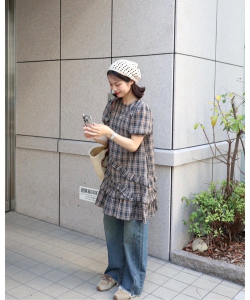 JUMELLE（ジュメロ）の「半袖チェックワンピース（ワンピース・レディース・ブラック・FREE）」の22枚目の写真