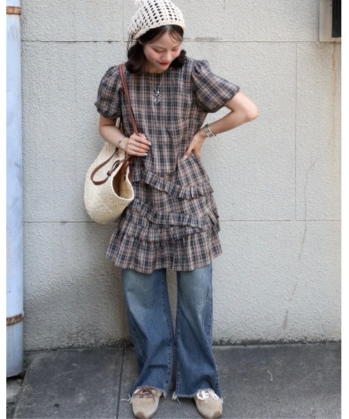 JUMELLE（ジュメロ）の「半袖チェックワンピース（ワンピース・レディース・ブラック・FREE）」の21枚目の写真