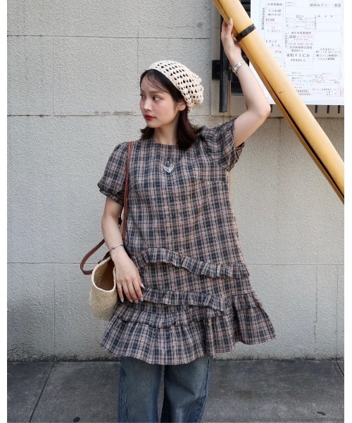 JUMELLE（ジュメロ）の「半袖チェックワンピース（ワンピース・レディース・ブラック・FREE）」の20枚目の写真