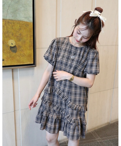 JUMELLE（ジュメロ）の「半袖チェックワンピース（ワンピース・レディース・ブラック・FREE）」の18枚目の写真