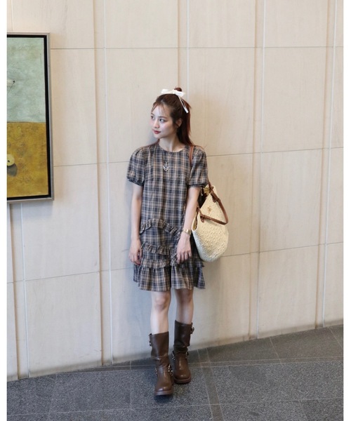 JUMELLE（ジュメロ）の「半袖チェックワンピース（ワンピース・レディース・ブラック・FREE）」の16枚目の写真