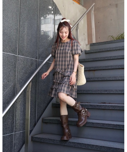 JUMELLE（ジュメロ）の「半袖チェックワンピース（ワンピース・レディース・ブラック・FREE）」の15枚目の写真
