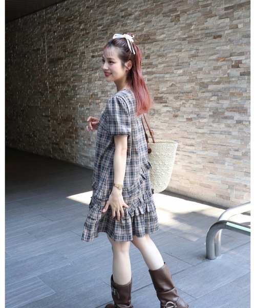 JUMELLE（ジュメロ）の「半袖チェックワンピース（ワンピース・レディース・ブラック・FREE）」の11枚目の写真