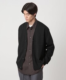 ポリエステル ウール ミラノリブ Vネック カーディガン