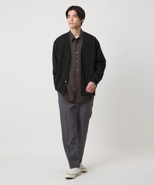 green label relaxing（グリーンレーベルリラクシング）の「ポリエステル ウール ミラノリブ Vネック カーディガン（カーディガン/ボレロ・メンズ・グレー/ダークグリーン/ブラック・S/M/L/XL）」の6枚目の写真