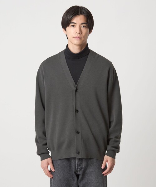 ポリエステル ウール ミラノリブ Vネック カーディガン（カーディガン