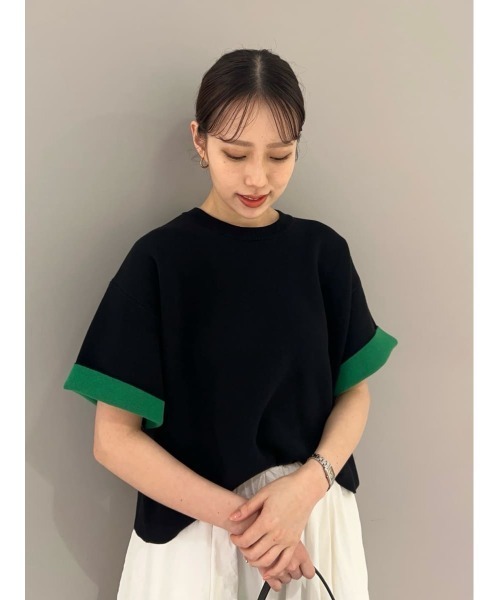 bLK ✴︎【新品】MilaOwen ダブルフェイス配色ニットプルオーバー ミラ オーウェン Mila Owen ダブルフェイス配色ニットプル