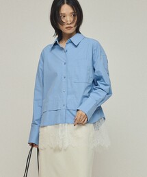 Firsthand/ファーストハンド 切替ギャザーリボンブラウス　サックスブルー Firsthand｜ファーストハンドのシャツ/ブラウス（ブルー