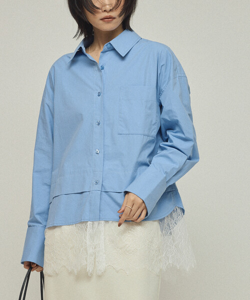 Firsthand（ファーストハンド）の「Firsthand/ファーストハンド オーバーサイズ レースレイヤード レギュラーカラーシャツ（シャツ/ブラウス・レディース・ブルー/ブラック/ホワイト・FREE）」の3枚目の写真