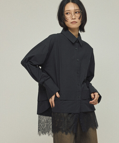 Firsthand（ファーストハンド）の「Firsthand/ファーストハンド オーバーサイズ レースレイヤード レギュラーカラーシャツ（シャツ/ブラウス・レディース・ブルー/ブラック/ホワイト・FREE）」の2枚目の写真