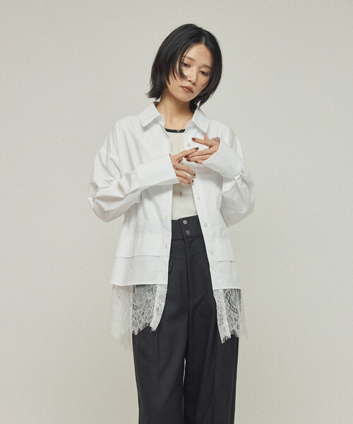 Firsthand（ファーストハンド）の「Firsthand/ファーストハンド オーバーサイズ レースレイヤード レギュラーカラーシャツ（シャツ/ブラウス・レディース・ブルー/ブラック/ホワイト・FREE）」の14枚目の写真