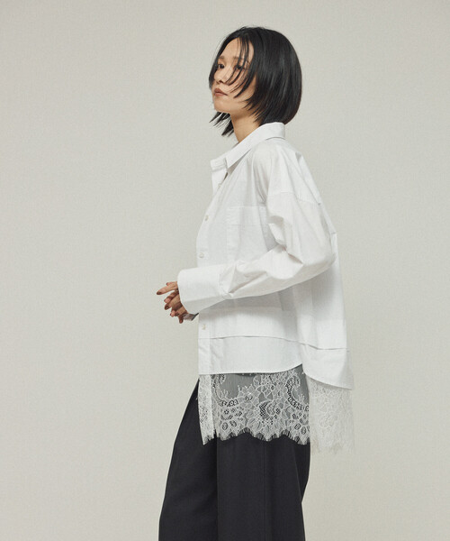 Firsthand（ファーストハンド）の「Firsthand/ファーストハンド オーバーサイズ レースレイヤード レギュラーカラーシャツ（シャツ/ブラウス・レディース・ブルー/ブラック/ホワイト・FREE）」の17枚目の写真