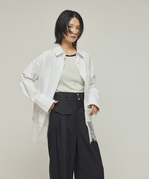 Firsthand（ファーストハンド）の「Firsthand/ファーストハンド オーバーサイズ レースレイヤード レギュラーカラーシャツ（シャツ/ブラウス・レディース・ブルー/ブラック/ホワイト・FREE）」の20枚目の写真