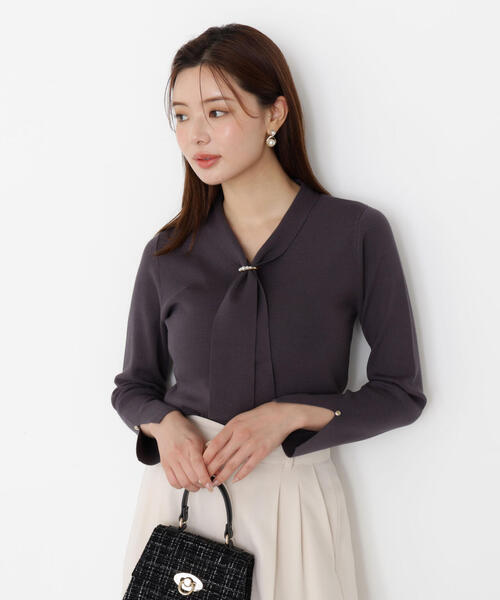 PROPORTION BODY DRESSING(プロポーションボディドレッシング)の「パールリングボウタイニット / 1215270912(ニット/セーター・レディース・ホワイト系その他/ボルドー/ダークグレー/グレー・SMALL/MEDIUM)」の1枚目の写真