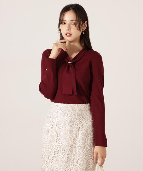 PROPORTION BODY DRESSING(プロポーションボディドレッシング)の「パールリングボウタイニット / 1215270912(ニット/セーター・レディース・ホワイト系その他/ボルドー/ダークグレー/グレー・SMALL/MEDIUM)」の4枚目の写真