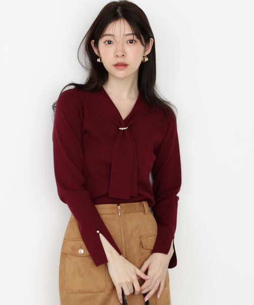 PROPORTION BODY DRESSING(プロポーションボディドレッシング)の「パールリングボウタイニット / 1215270912(ニット/セーター・レディース・ホワイト系その他/ボルドー/ダークグレー/グレー・SMALL/MEDIUM)」の5枚目の写真