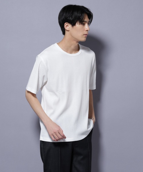 NANO universe(ナノユニバース)の「NORMANBROS/NORMANBROS別注 テレコUネックTシャツ 半袖(Tシャツ/カットソー・メンズ・ブラック/ホワイト・L/M)」の3枚目の写真