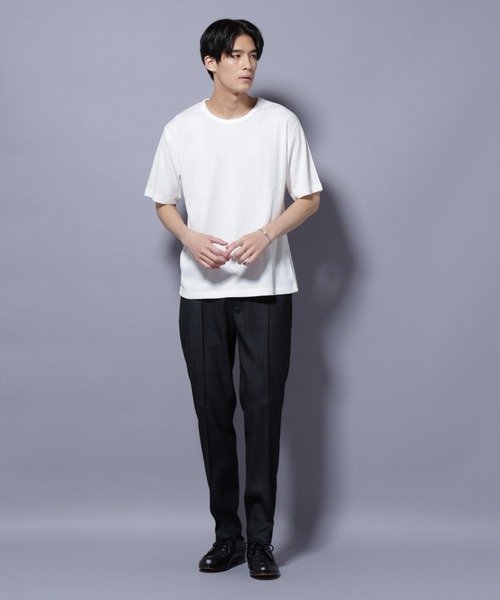 NANO universe(ナノユニバース)の「NORMANBROS/NORMANBROS別注 テレコUネックTシャツ 半袖(Tシャツ/カットソー・メンズ・ブラック/ホワイト・L/M)」の7枚目の写真