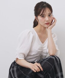 index（インデックス）の「フロントギャザージャガードブラウス【洗濯機洗い可】（シャツ/ブラウス）」