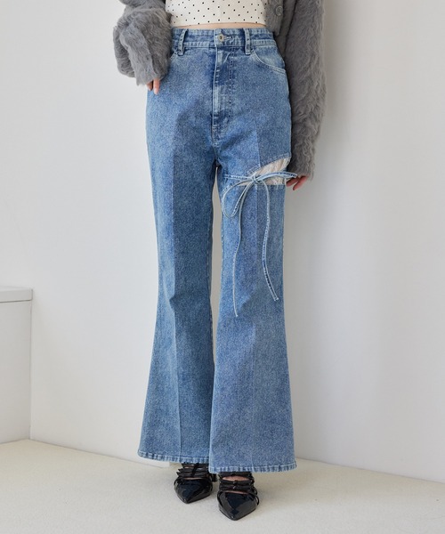 サイドカットレースデニムパンツ（デニムパンツ）｜one after another